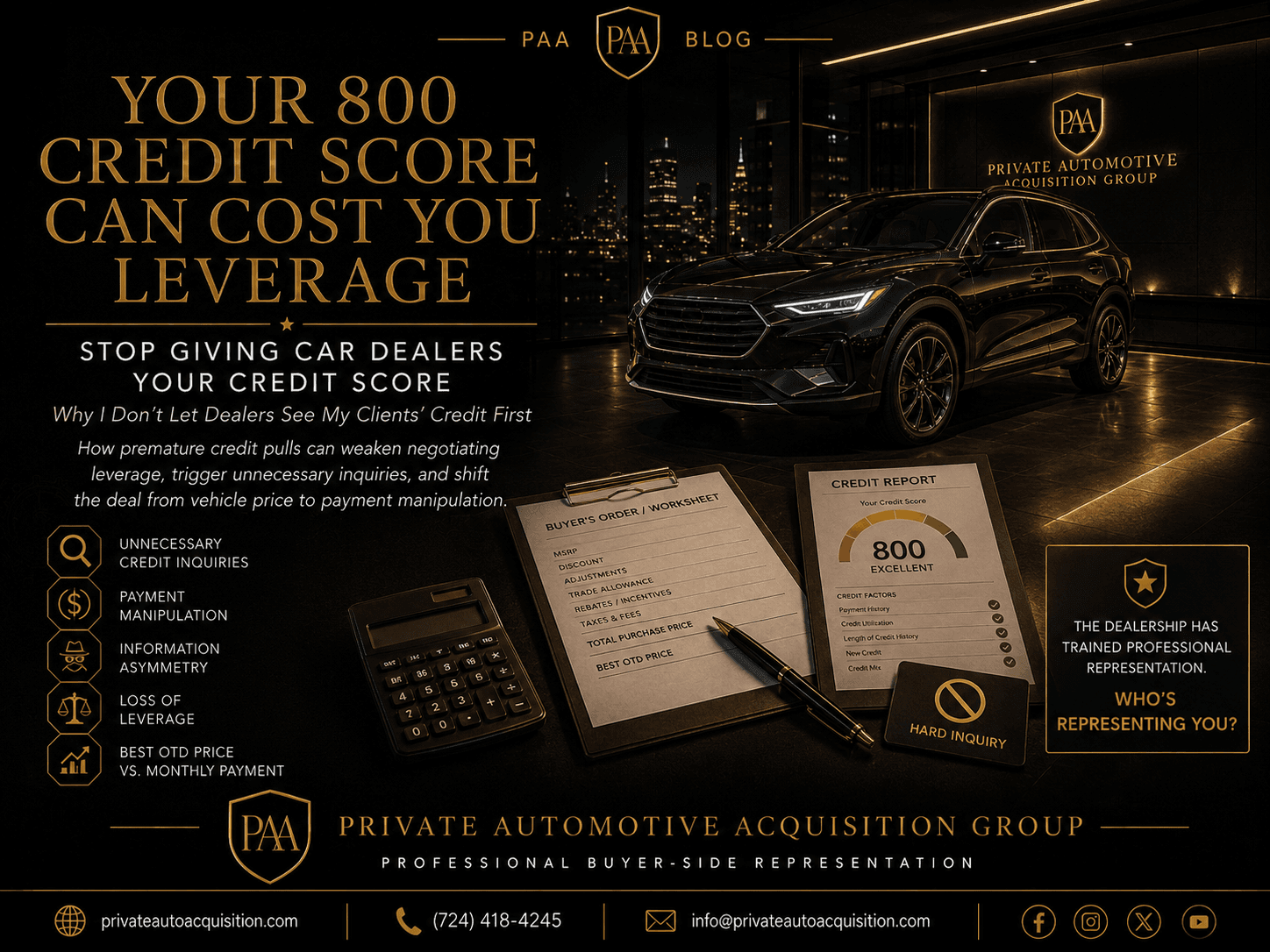 YOUR 800 CREDIT SCORE CAN COST YOU LEVERAGE: STOP GIVING CAR DEALERS YOUR CREDIT SCORE!