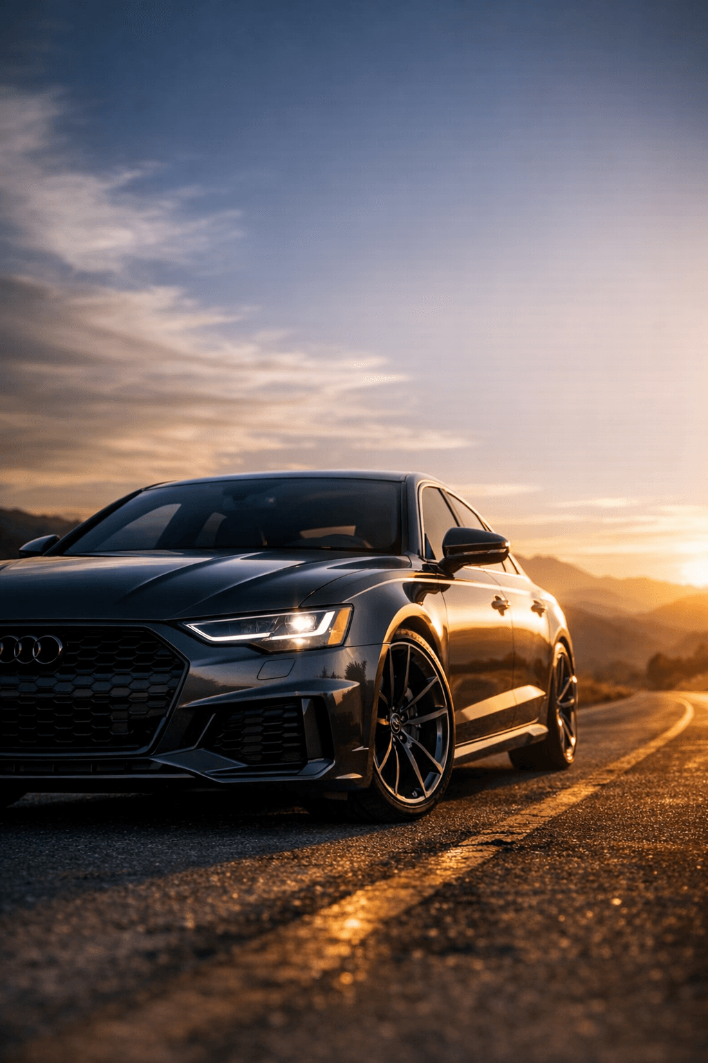 Luxury vehicle on a cinematic open road at golden hour — Private Automotive Acquisition social media post