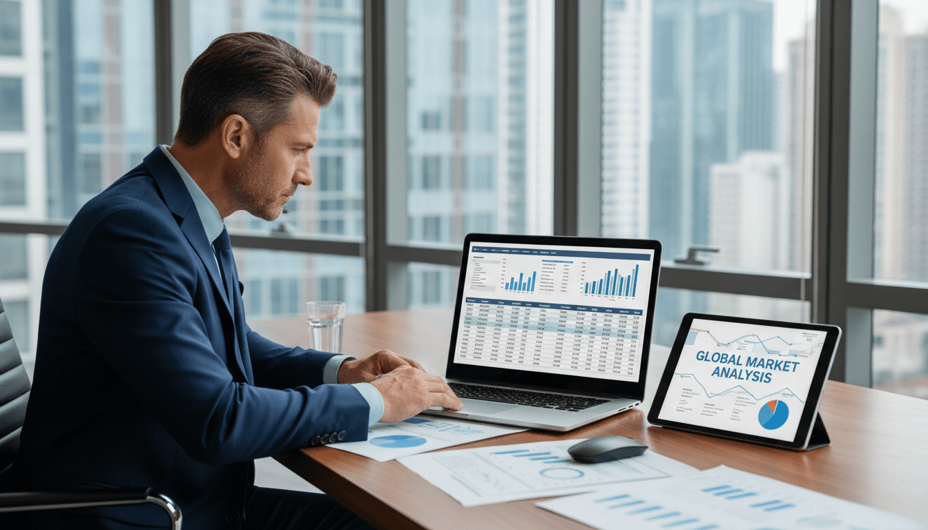 Professional automotive specialist reviewing vehicle data and acquisition strategy