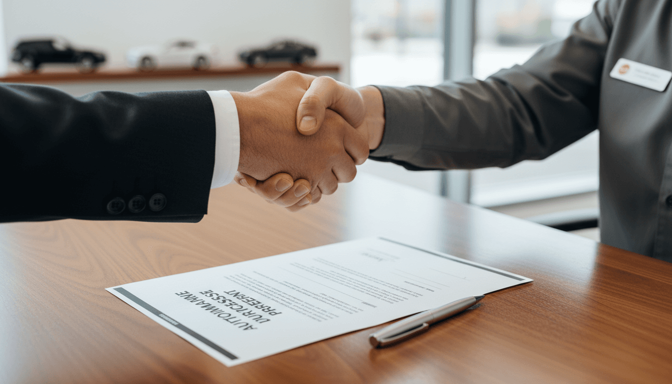 Handshake sealing vehicle acquisition deal with contract paperwork